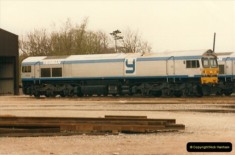 1986-05-18 New class 59s @ Foster Yeomans depot in Somerset.  (2)0172