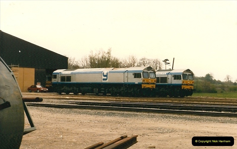 1986-05-18 New class 59s @ Foster Yeomans depot in Somerset.  (4)0174