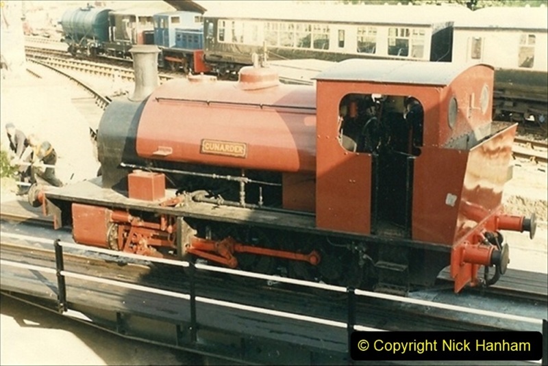 1985-05-06-Cunarder-is-the-first-locomotive-to-use-the-new-turntable-at-Swanage.-Your-Host-firing.-033