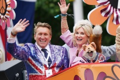 Anthea Turner and Basil Brush during the Platinum Jubilee Pageant in front of Buckingham Palace, London, on day four of the Platinum Jubilee celebrations. Picture date: Sunday June 5, 2022. (Photo by Yui Mok/PA Images via Getty Images)