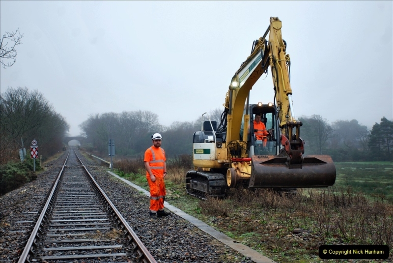2022-01-11 Corfe Castle station track renewal. DAY 2 Spoil dump and track work. (31) 031