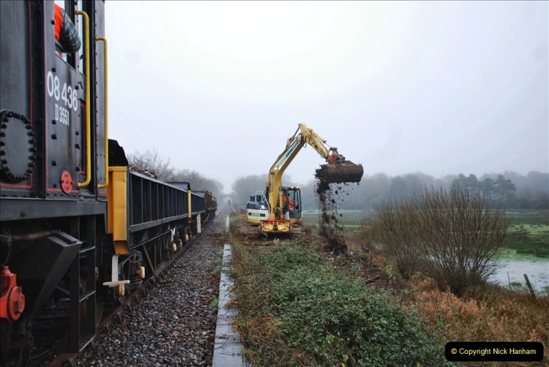 2022-01-11 Corfe Castle station track renewal. DAY 2 Spoil dump and track work. (56) 056
