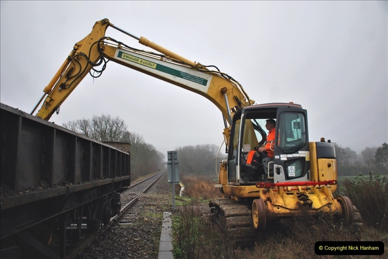 2022-01-11 Corfe Castle station track renewal. DAY 2 Spoil dump and track work. (66) 066