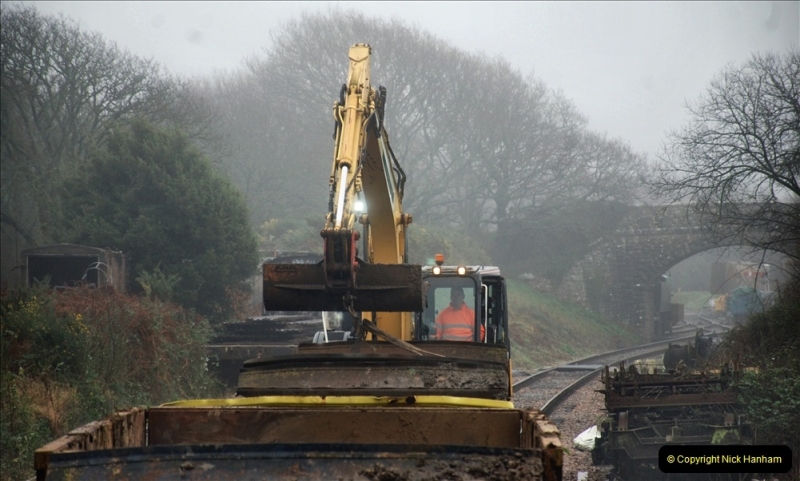 2022-01-11 Corfe Castle station track renewal. DAY 2 Spoil dump and track work. (98) 098