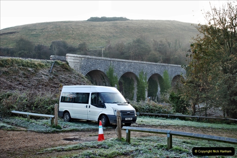 2021-11-03 Track Gang ongoing work at Corfe Castle Viaduct. (2) Very heavy frost. 002