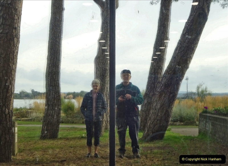2021-10-17 Autumn walk around Poole Park and area. (63) Your Host & Wife reflecting! 063