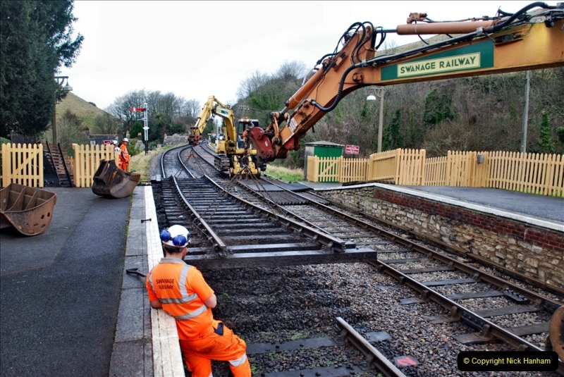 2022-01-10 Corfe Castle station track renewal. (46)  First panel lifted out. 045