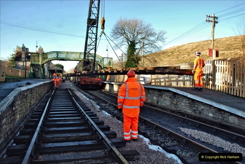2022-01-14 Corfe Castle station track renewal DAY 5. (214)  Track gang of years past. 214
