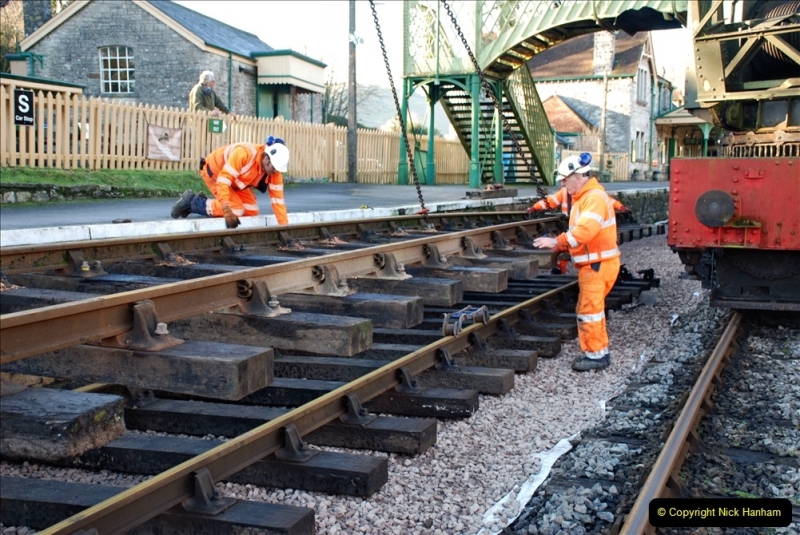 2022-01-14 Corfe Castle station track renewal DAY 5. (221)  Track gang of years past. 221