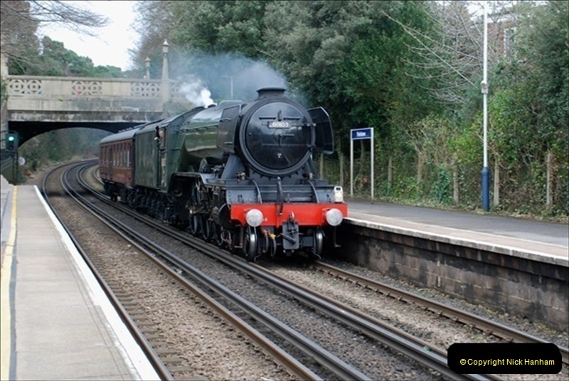 2019-03-19 Flying Scotsman at Parkstone, Poole, Dorset on route to the SR. (3) 044