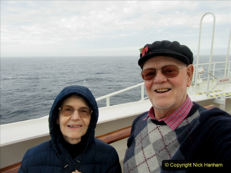 2019_11_03 to 17 Cunard's Queen Mary New York to Southampton @ first Literature Festival at Sea.  (64) Your Host & Wife on deck. 064
