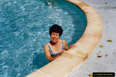 1995 France May - June. (15) At Villechaise for our stay in france. Your Host's Wife enjoys the pool.15