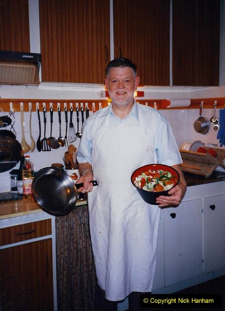1995 France October. (70) Your Host cooking our last meal in France. 70