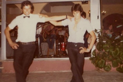 1980 Retrospective Corfu. (15) Out hotel waiters entertain us. 15