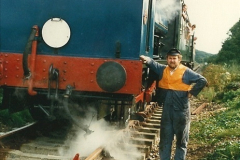 1987-09-30 Your Host driving a special film unitb train. This was the first passenger train to Quarr Farm Crossing.  (19)0527