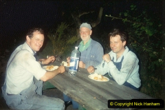 1994-07-16 Flying Scotsman comes to Swanage. (19) Your Host driving a Saturday Wessex Belle. My fireman and cleaner enjoy our evening meal.  019