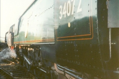 1998-11-29 Bill Alborough hire the SR steam hauled dining train during the SR Diesel Gala. Your Host driving 34072.  (4)0773